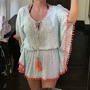 SKEMO Butterly Dress/Tunic with Coral Pom Pom Trim